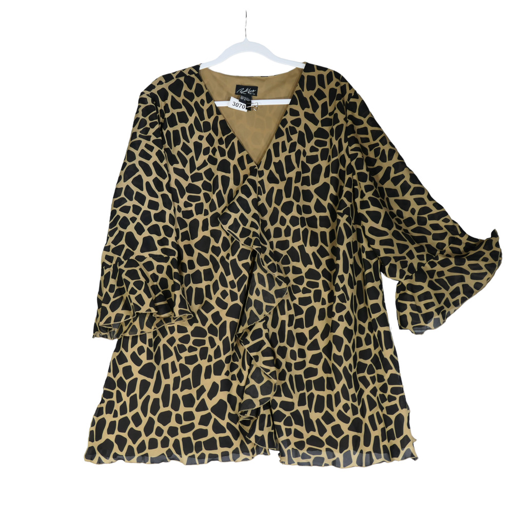 Russell Kemp Brown Black Blouse Womens 4X Lightweight Lined Animal Wild Print